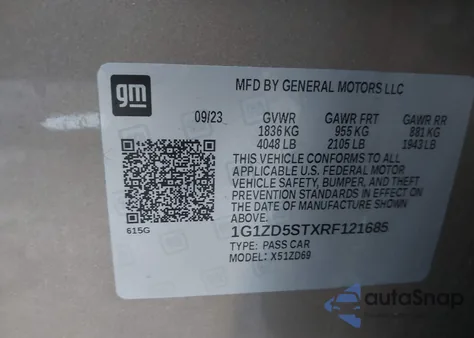 2024 Chevrolet Malibu Fwd 1Lt из США, поврежденный, VIN 1G1ZD5STXRF121685